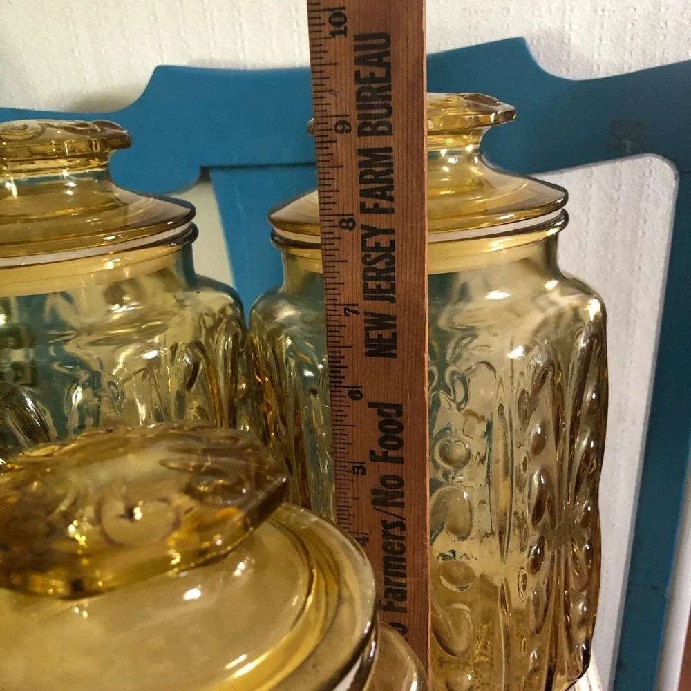 Vintage L.E. Smith IMPERIAL ATTERBURY SCROLL Honey Amber Glass CANISTERS